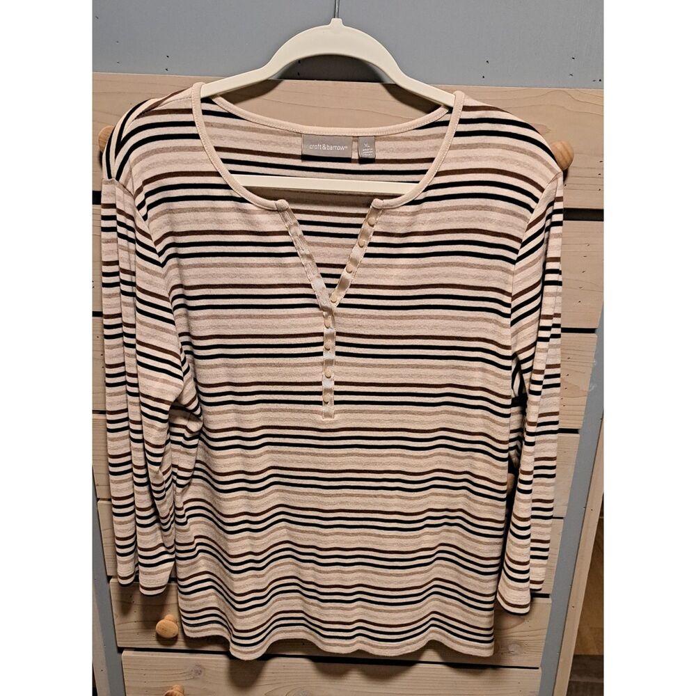 Croft & Barrow Striped Henley Top Women’s Size XL Long Sleeve Casual